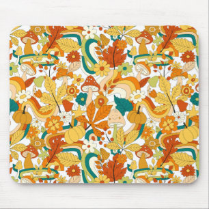 Retro Groovy Mushroom Flower Pattern Mouse Mat