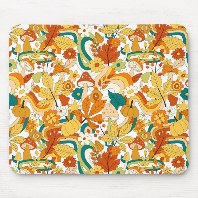 Retro Groovy Mushroom Flower Pattern Mouse Mat (Front)