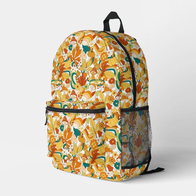 Retro Groovy Mushroom Flower Pattern Printed Backpack (Back Corner Right)