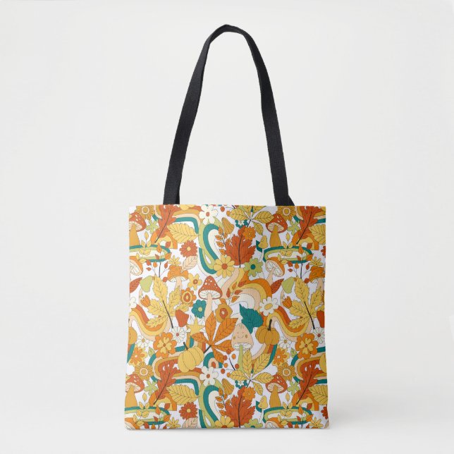 Retro Groovy Mushroom Flower Pattern Tote Bag (Front)