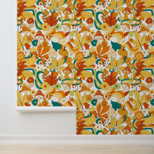 Retro Groovy Mushroom Flower Pattern Wallpaper