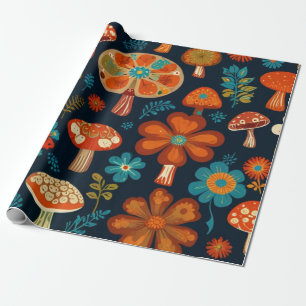 Retro Groovy Mushroom Flower Pattern Wrapping Paper