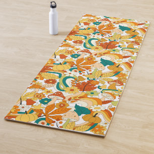 Retro Groovy Mushroom Flower Pattern Yoga Mat
