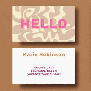 Retro Groovy Neutral Beige Cream Pink Hello Business Card