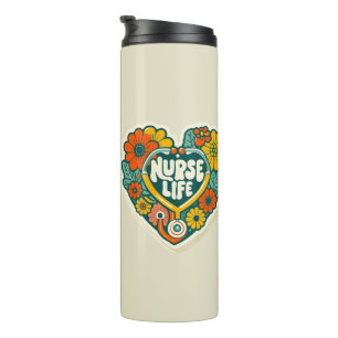 Retro Groovy Nurse Life Sticker - Floral Stethosco Thermal Tumbler
