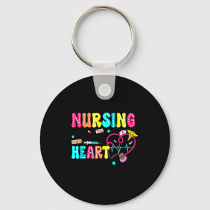 Retro Groovy Nursing Is A Work Of Heart Va Nurse L Key Ring