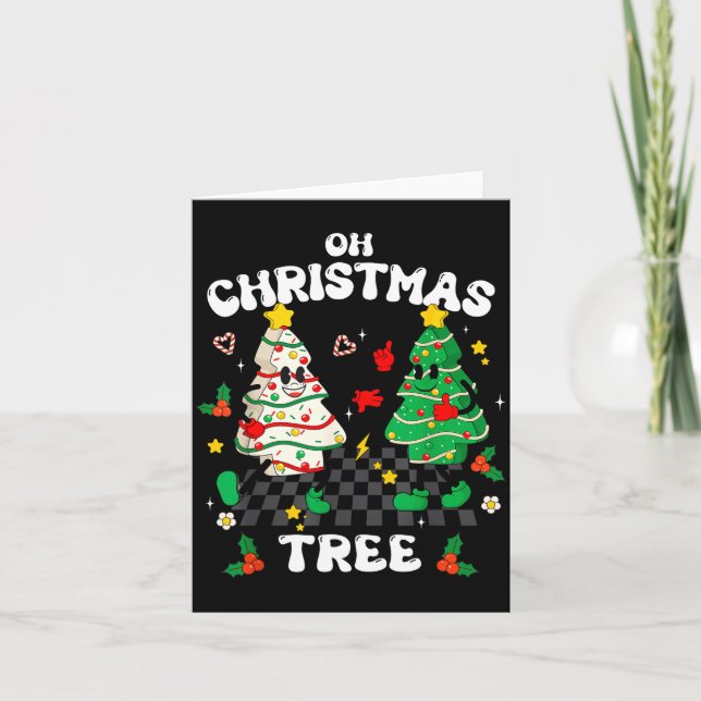 Retro Groovy Oh Christmas Tree Cake Pajamas Xmas K Card (Front)