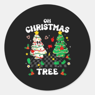 Retro Groovy Oh Christmas Tree Cake Pajamas Xmas K Classic Round Sticker