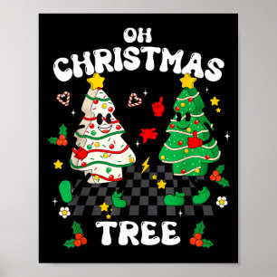 Retro Groovy Oh Christmas Tree Cake Pajamas Xmas K Poster