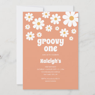 Retro Groovy One 70's Style Birthday Invitation