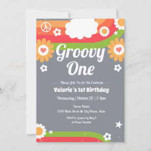 Retro Groovy One Birthday Invitation