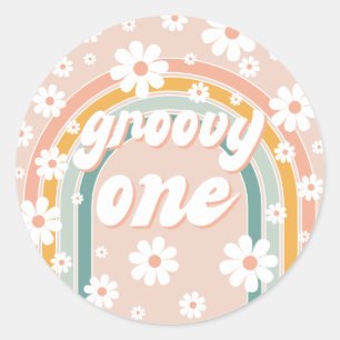 Retro Groovy One Boho First Birthday Classic Round Sticker