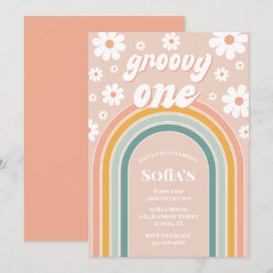 Retro Groovy One Boho First Birthday Invitation