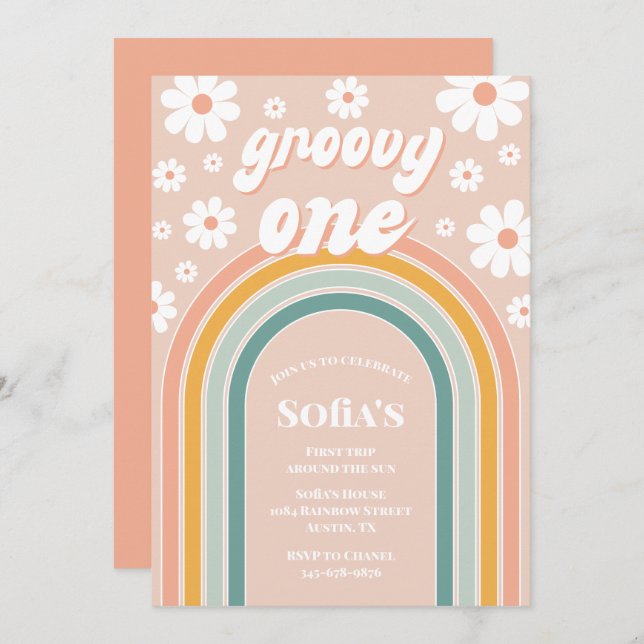 Retro Groovy One Boho First Birthday Invitation (Front/Back)