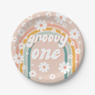 Retro Groovy One Boho First Birthday Paper Plate