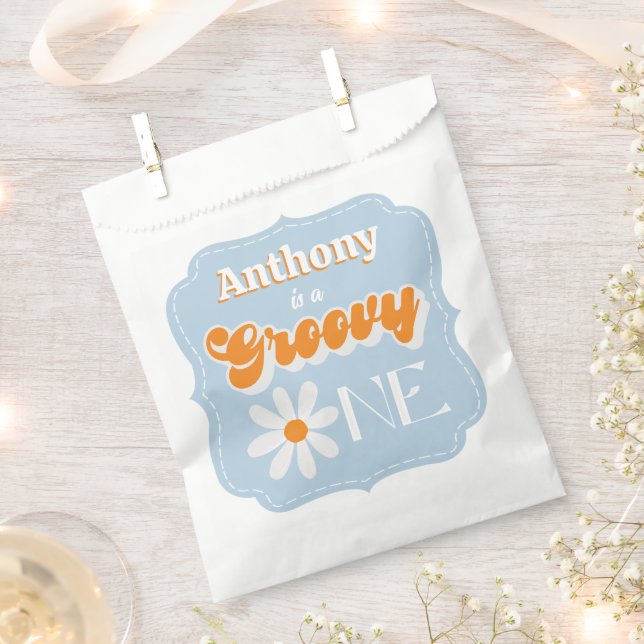 Retro Groovy One Boys 1st Birthday Favour Bags (Clipped)