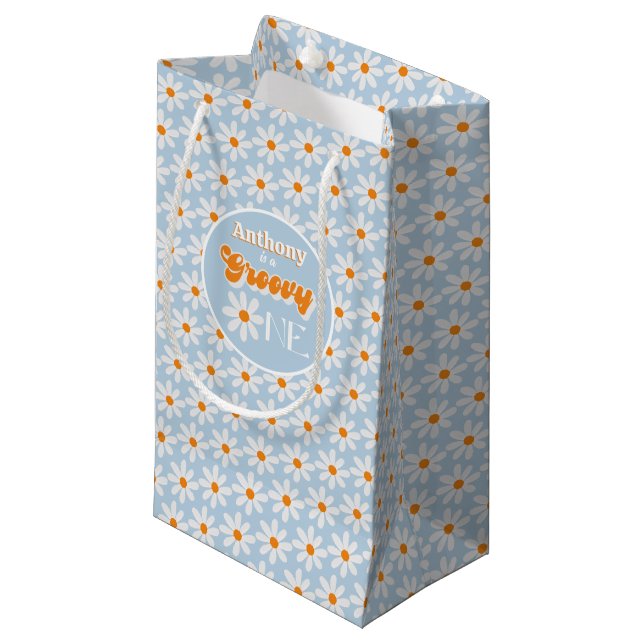 Retro Groovy One Boys 1st Birthday Small Gift Bag (Front Angled)