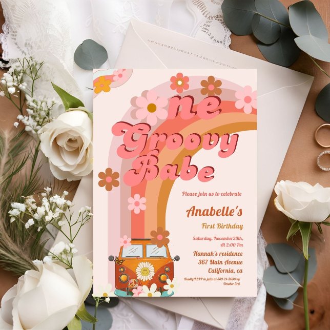 Retro Groovy one Daisy Flower Birthday Party Invitation (Creator Uploaded)