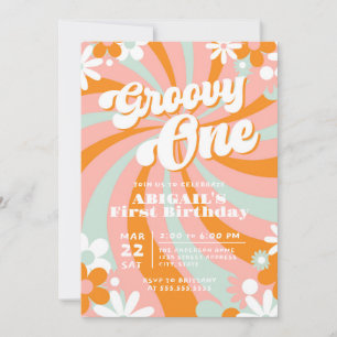 Retro Groovy One First Birthday Invitation
