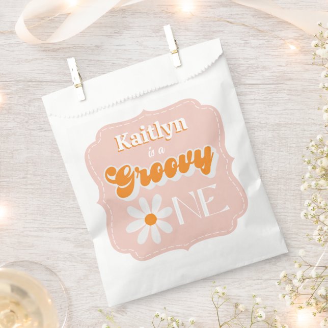 Retro Groovy One Girls 1st Birthday Favour Bags (Clipped)