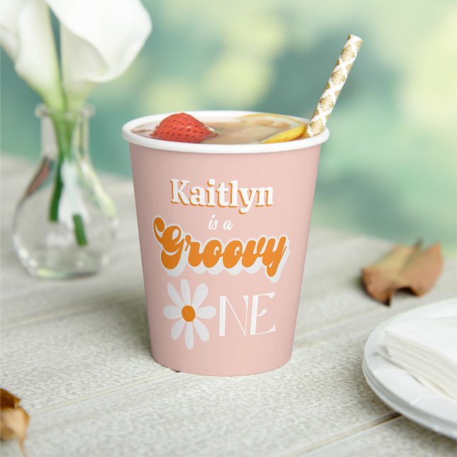 Retro Groovy One Girls 1st Birthday Paper Cups (Insitu)
