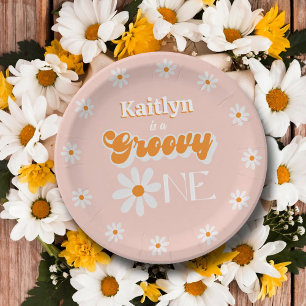 Retro Groovy One Girls 1st Birthday Paper Plate