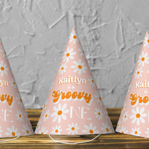 Retro Groovy One Girls 1st Birthday Party Hat