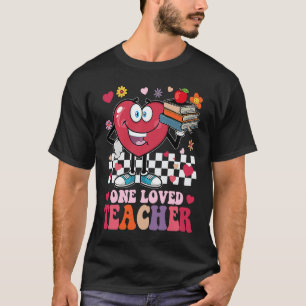 Retro Groovy One Loved Teacher Heart Valentines Da T-Shirt