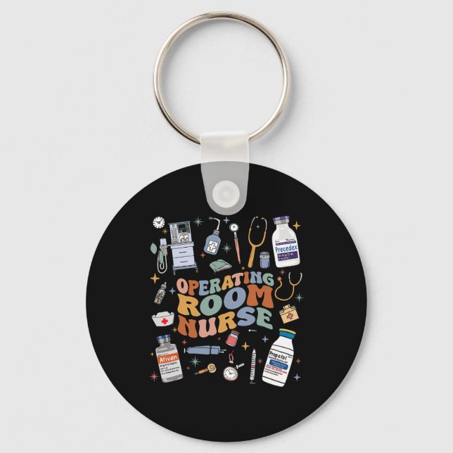 Retro Groovy Operating Room Nurse Or Nursing Schoo Key Ring (Front)