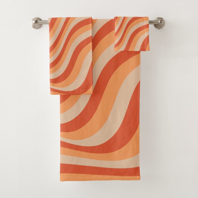Retro Groovy Orange Colour Bath Towel Set (Insitu)