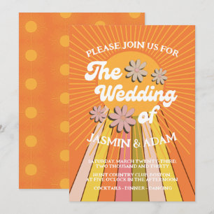 Retro Groovy Orange Daisy Wedding Invitation