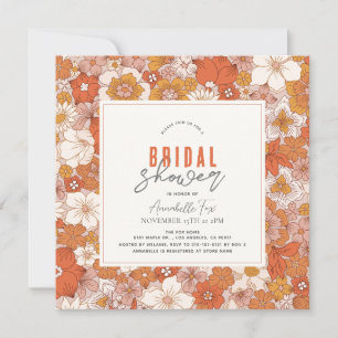 Retro Groovy Orange Floral Bridal Shower Invitation