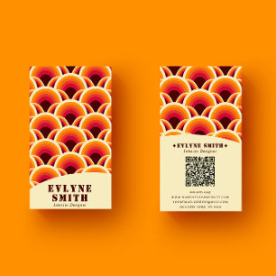Retro Groovy Orange QR Code 70s Boho Geometric Business Card