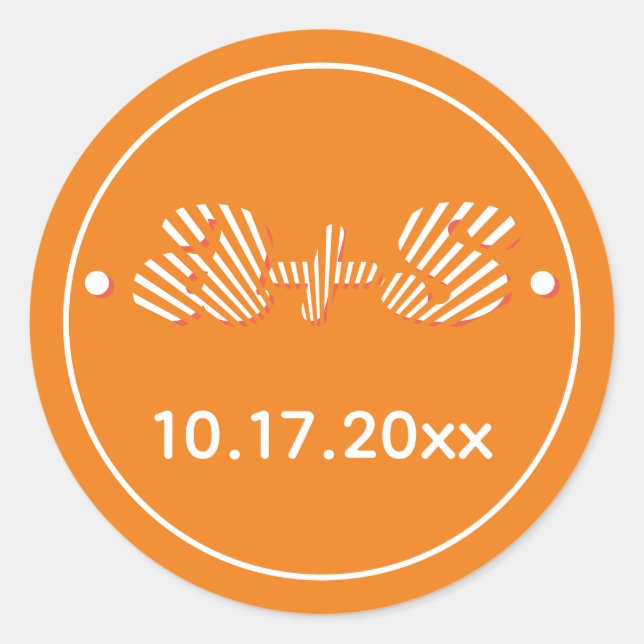 Retro groovy orange sunrays 70s inspired wedding classic round sticker (Front)