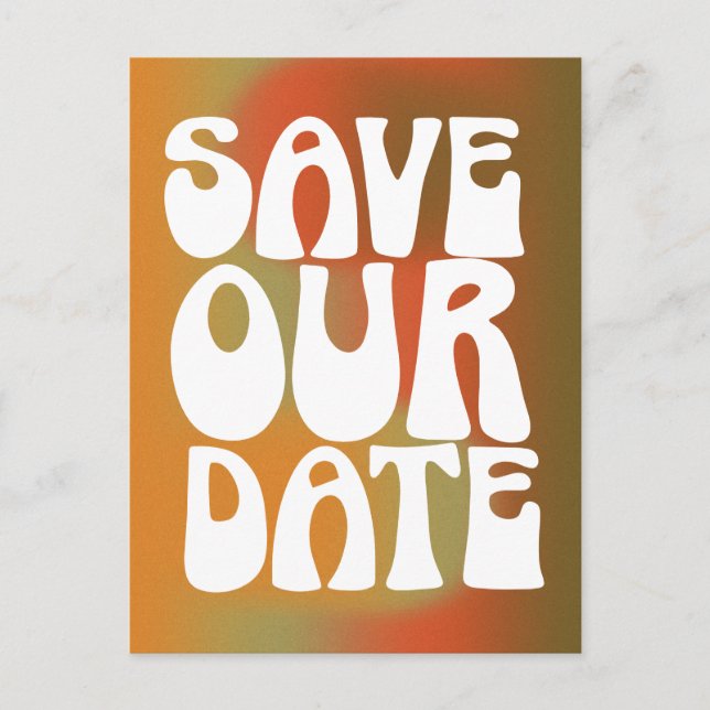Retro Groovy Orange Trendy Gradient Save The Date Postcard (Front)