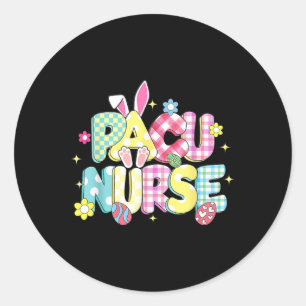 Retro Groovy Pacu Nurse Bunny Ear Funny Easter Gif Classic Round Sticker