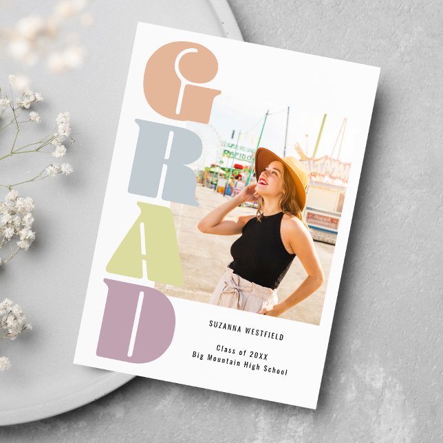 Retro Groovy Pastel 2 Photo Graduation Announcement (Creator Uploaded)