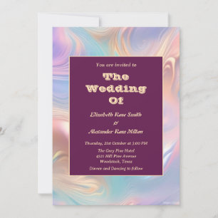 Retro groovy pastel abstract waves wedding invitation