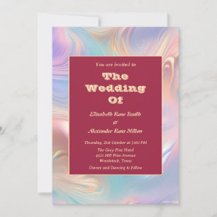 Retro groovy pastel abstract waves wedding invitation
