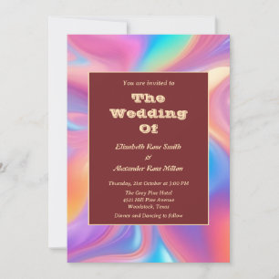 Retro groovy pastel abstract waves wedding invitation