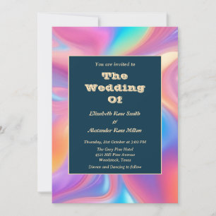 Retro groovy pastel abstract waves wedding invitation