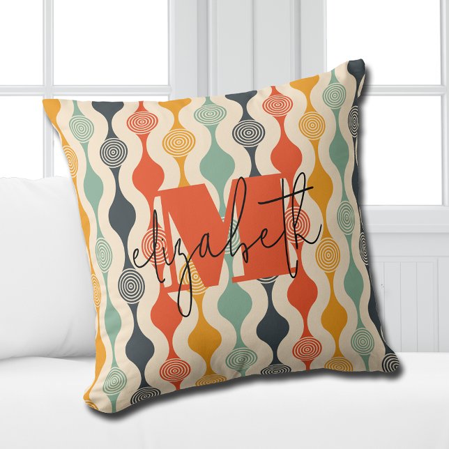 Retro Groovy Pattern Cushion (Personalized or leave customization blank to remove monogram.)