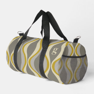 retro groovy pattern - monogram - gold taupe duffle bag