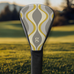 retro groovy pattern - monogram - gold taupe golf head cover