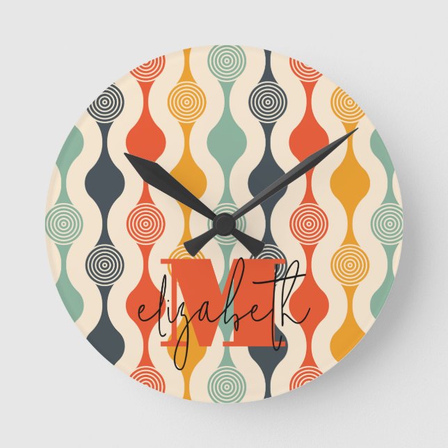 Retro Groovy Pattern Round Clock (Front)