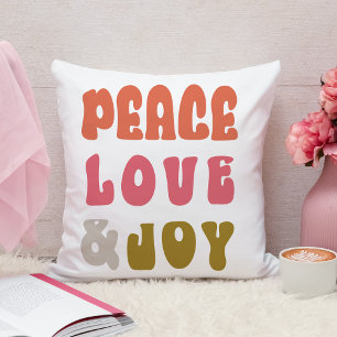 Retro Groovy Peace Love Joy Holiday Photo Cushion