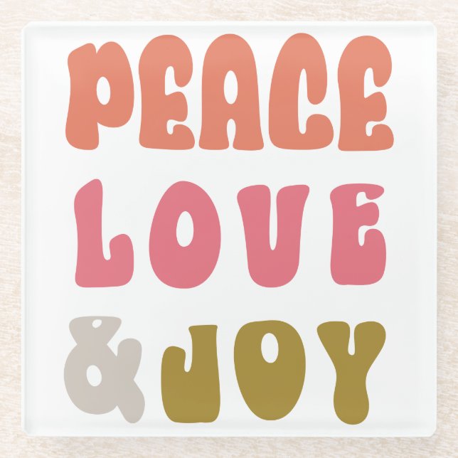 Retro Groovy Peace Love Joy Holiday Photo Glass Coaster (Front)