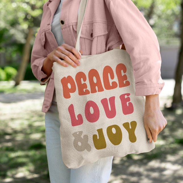 Retro Groovy Peace Love Joy Holiday Photo Tote Bag (Retro Groovy Peace Love Joy Holiday Photo Tote Bag)