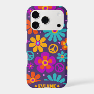 Retro Groovy Peace Sign Flowers Vintage Hippie