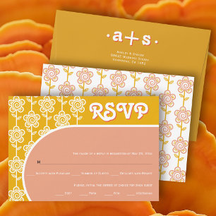 Retro groovy peach and yellow 70s wedding RSVP